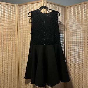 Black Skater Dress with Sheer and Sparkly Accent